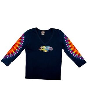 Vintage Harley Davidson Rainbow Tie Dye Cropped Tee Shirt Size M
